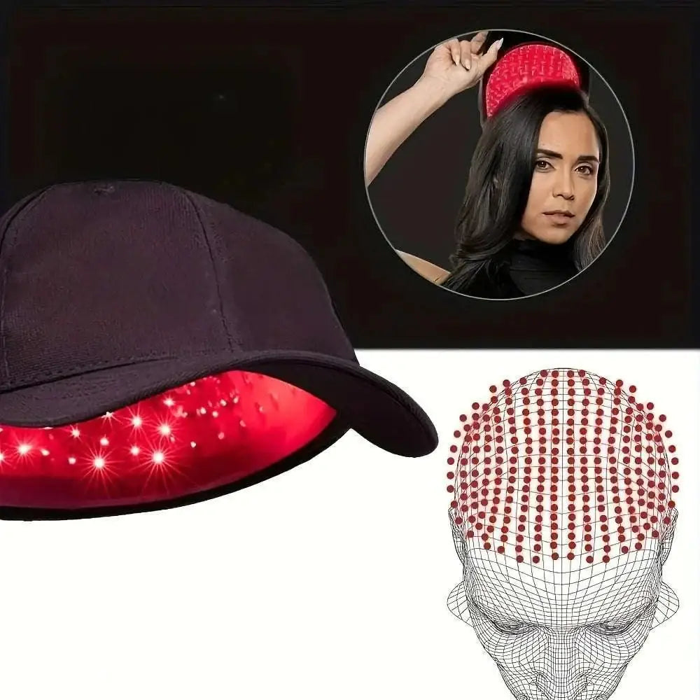 Black red light therapy baseball cap with red led lights on underside for hair growth light therapy cap