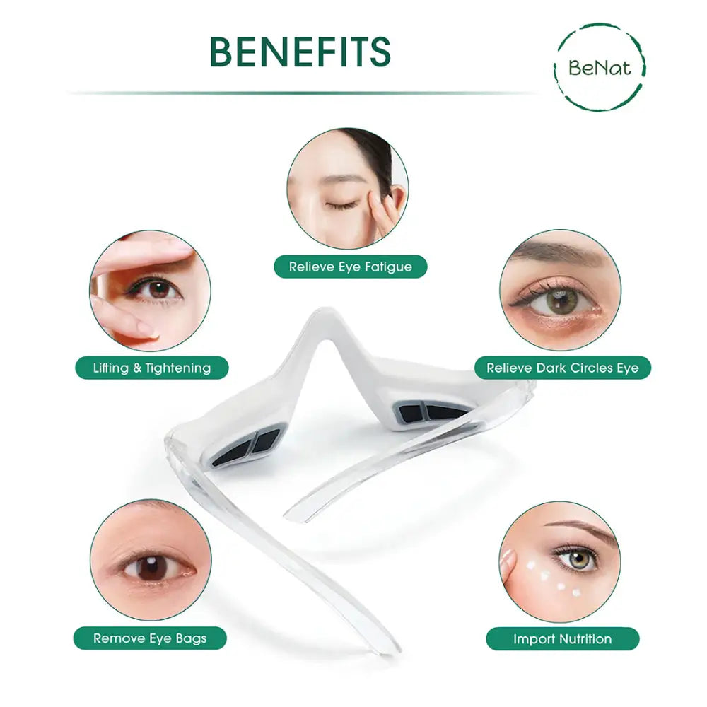 White and silver sleek modern red light therapy glasses with minimalist design for dark circles and vibration massage