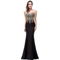 Black toe gown with intricate gold beading and embroidery across the bust for red mermaid bride events
