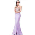 Lavender mermaid-style toast gown with intricate gold beading and a strapless satin bodice for a red mermaid bride