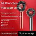 Red metallic multi function comb scalp massager with led lights for hair styling and scalp care