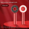 Red metallic multi function comb scalp massager with sleek finish and circular head featuring embedded massage nodes