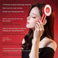 Red and white metallic multi function comb scalp massager with circular head and sleek cylindrical handle