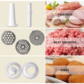 White plastic attachments and metal grinding plates for red multifunctional meat grinder stainless steel use