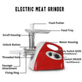 Red multifunctional meat grinder electric meat grinder stainless steel with red and white body and stainless steel components