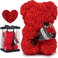 Red rose bear crafted from artificial foam roses with detailed petals in an eternal flower gift box