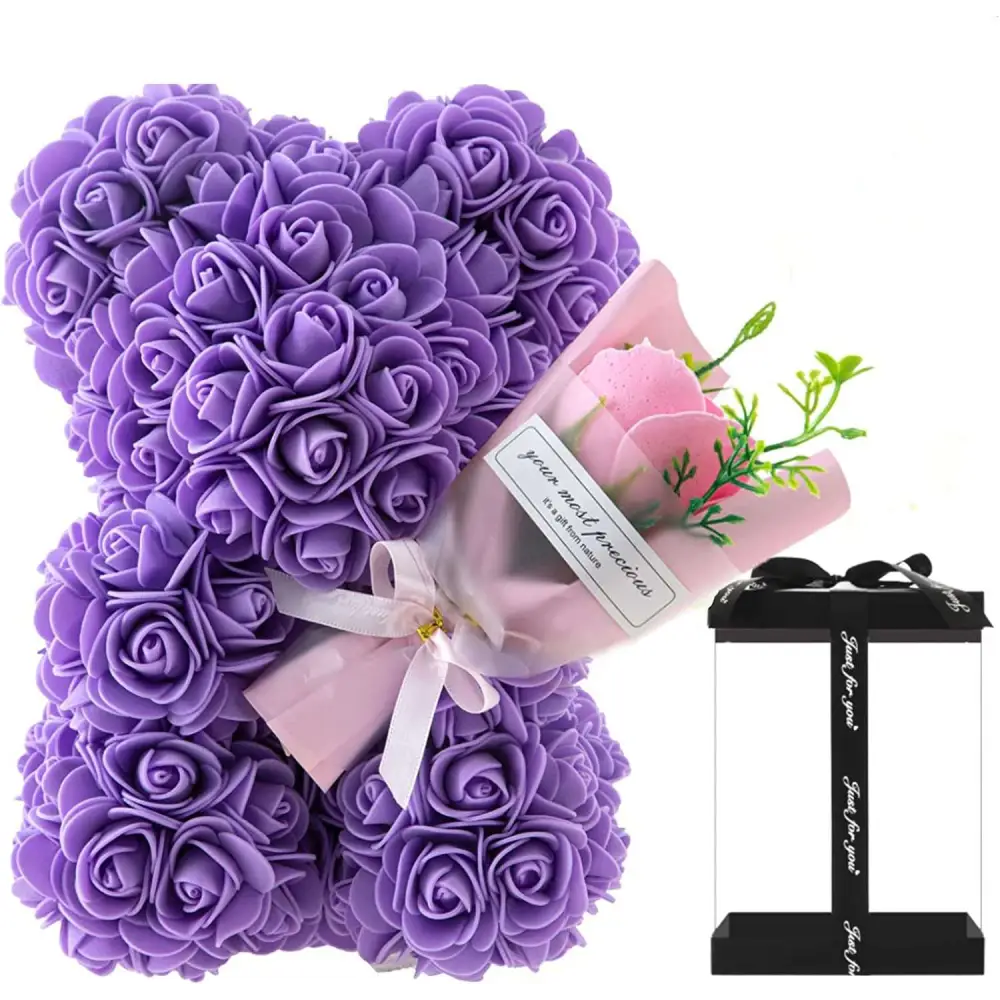 Purple rose bear decorative item featuring eternal flower gift design for red rose bear collection