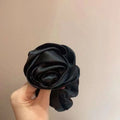 Black satin rose hair band scrunchie designed for bun ponytail advanced sense styling accessory