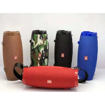 Red textured fabric wireless bluetooth speaker with black carrying strap and jbl logo for bluetooth audio