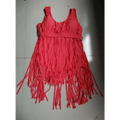 A vibrant red triangle slimming plus size fringe swimsuit with a fitted bodice and flowing tassels