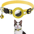 Yellow reflective collar with waterproof holder case for airtag black plastic buckle and small gold bell
