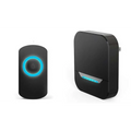 Black remote control doorbell host with waterproof button a600 featuring glowing blue circular button and LED indicator light