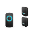 Black remote control doorbell system with waterproof button a600 and two matching wall-mounted control doorbell hosts