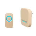 Beige remote control doorbell host a600 with a circular blue led ring and matching blue light strip on waterproof button