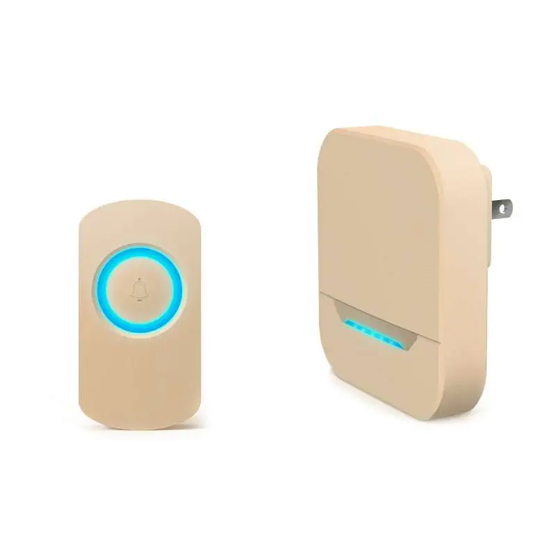 Beige remote control doorbell host a600 with a circular blue led ring and matching blue light strip on waterproof button