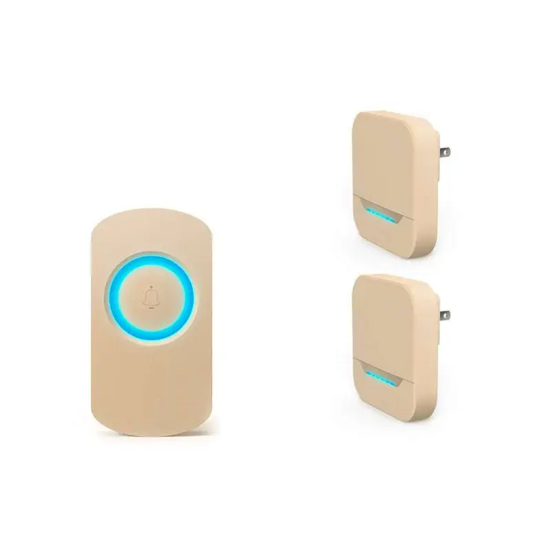 Beige remote control doorbell system with circular blue led ring and waterproof button a600 control doorbell host set