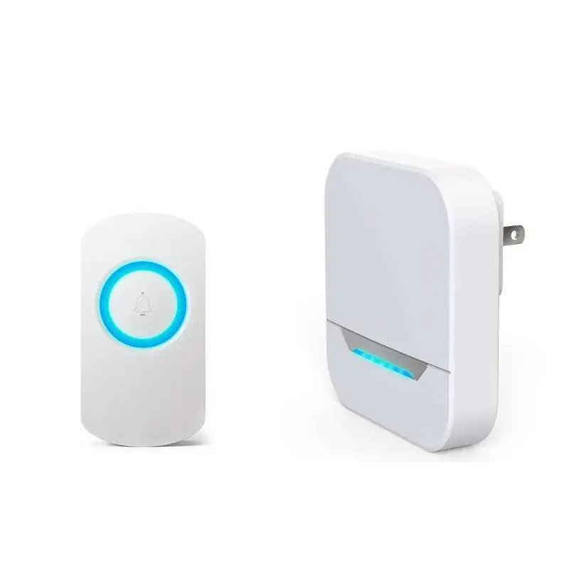 White remote control doorbell host with waterproof button a600 featuring blue led lighting and minimalist design