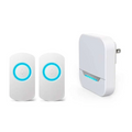 White remote control doorbell host a600 with two wall-mounted receivers and glowing blue waterproof button a600 system