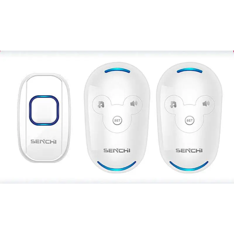 White senchi remote control doorbell host with blue accent lighting and mickey mouse waterproof button a600 design