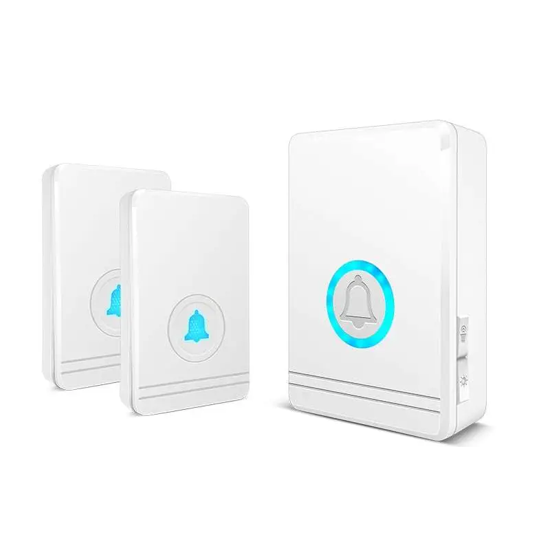 White remote control doorbell host with glowing blue circular accent and waterproof button a600 for easy use