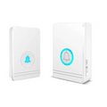 White remote control doorbell with glowing blue bell icon and waterproof button A600 control doorbell host units