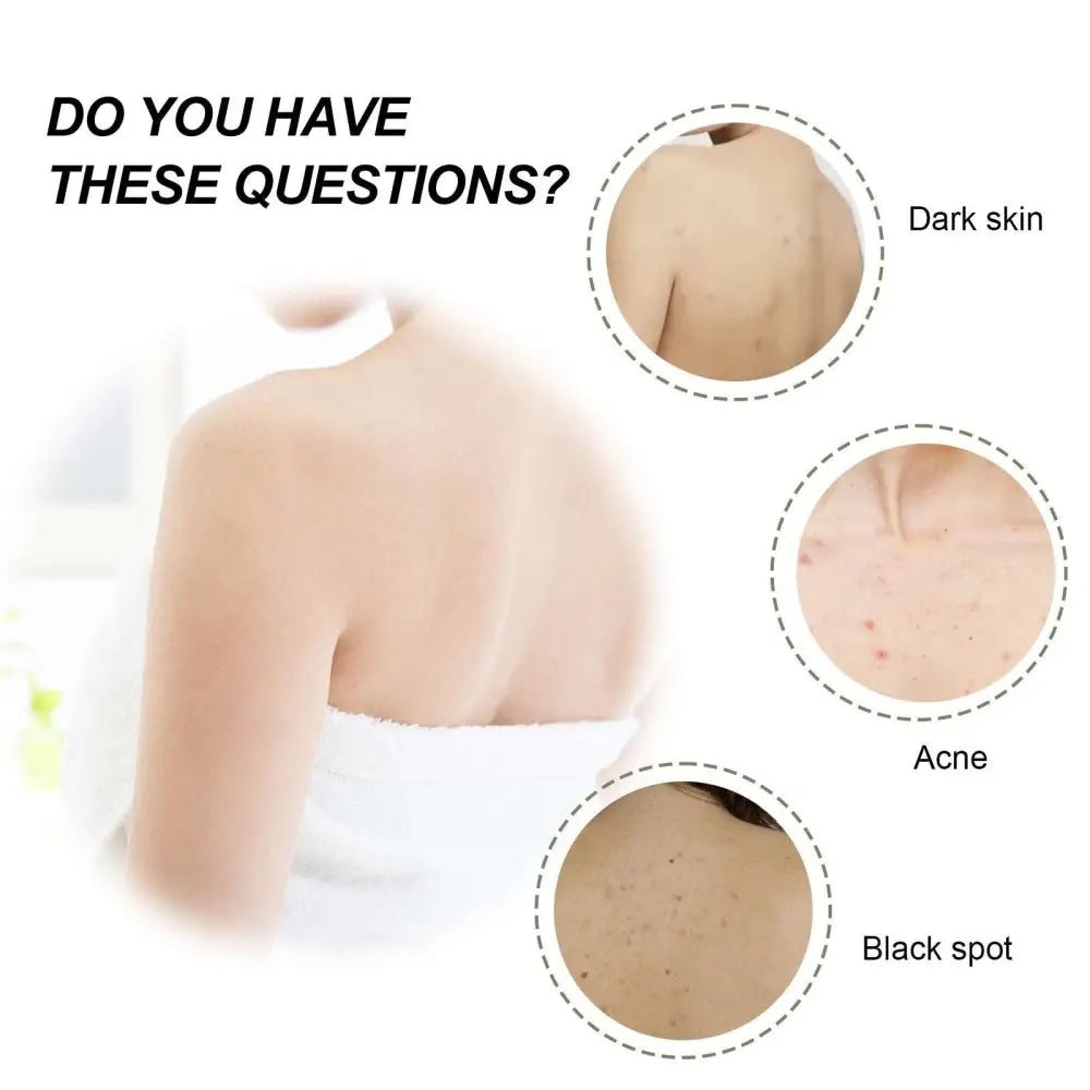 A woman with dark skin and black spots on her back uses eelhoe repairing shower oil body cleansing moisturizer
