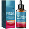 Rozino retinol and collagen anti wrinkle moisturizing oil in amber glass bottle with black dropper and colorful packaging