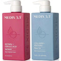 Two rectangular pump bottles of medix 5.5 collagen cream set for crepey skin with retinol and peptides for sagging skin