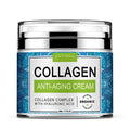 Envisha retinol cream collagen anti-aging cream in a clear glass jar with a silver lid and blue patterned label