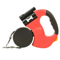 Retractable double dog leash in red and black with bone-shaped handle detail ideal for walk two dogs safely