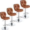 Set of four retro brown counter height bar stools with ergonomic design foam electroplated steel chrome bases