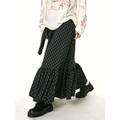 Black and gray checkered fishtail skirt with tiered design and ruffled hem in matching ruffled plaid fabric
