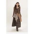 A retro minority irregular plaid a line skirt with elastic waistband paired with off-white crochet overlay cardigan and boots