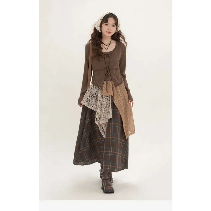Sciorta A-Líne Retro Mionlach Neamhrialta Plaid