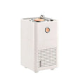 Cream-colored rectangular spray humidifier with vintage turntable design and perforated grille in retro vinyl navy style