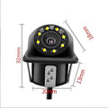 Black dome-style reversing hd waterproof rear view camera with 12 yellow led lights arranged in a circle around the lens