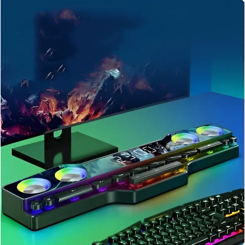 Rgb gaming keyboard with vibrant rgb lighting and built-in wireless bluetooth speaker multimedia system