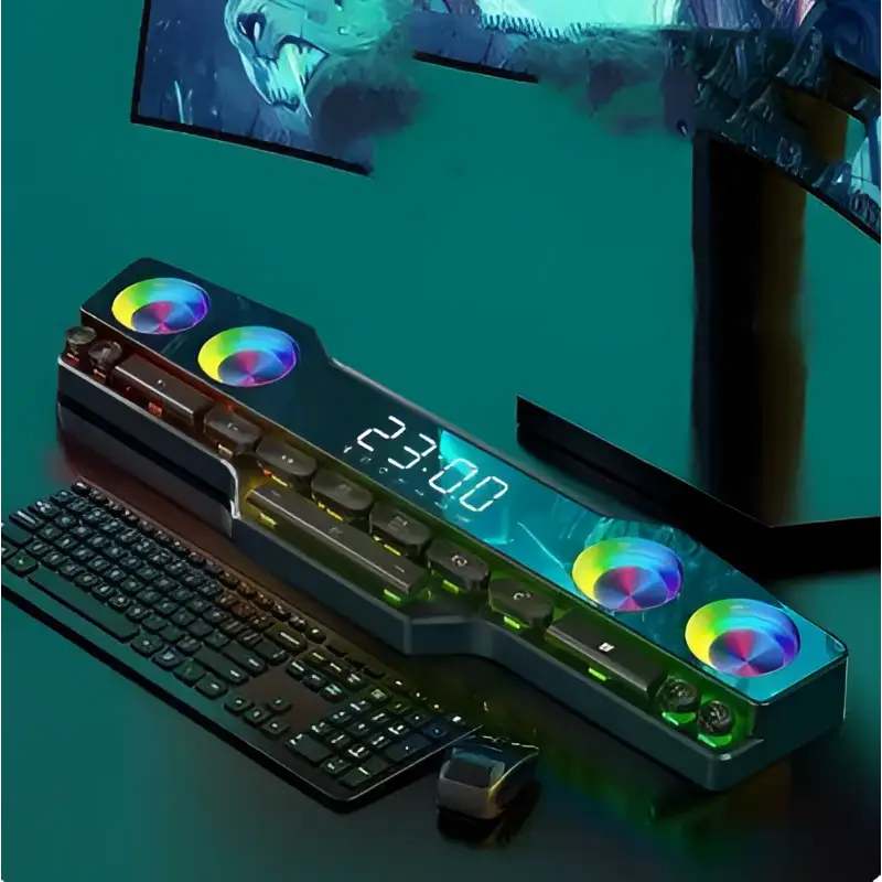 Rgb gaming keyboard with vibrant rgb lighting and built-in wireless bluetooth speaker multimedia system