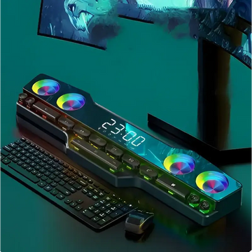 Rgb gaming keyboard with vibrant rgb lighting and built-in wireless bluetooth speaker multimedia system