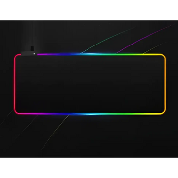 A sleek black rectangular rgb led luminous mouse pad with a vibrant rainbow led light border for gaming use