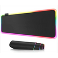 Black rectangular rgb led luminous mouse pad with rgb lighting edges shown flat and rolled in black cylindrical case