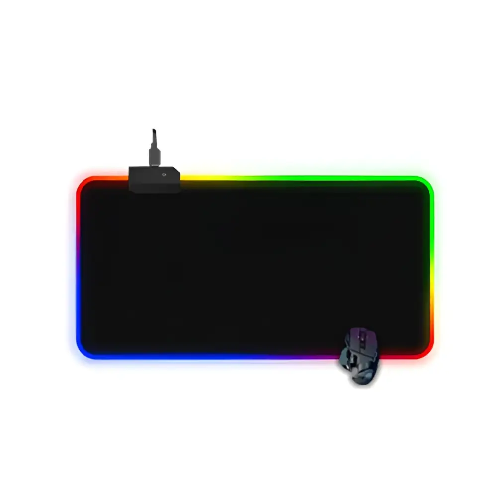 Black rectangular rgb led luminous mouse pad with vibrant edge lighting and usb charging port for gaming use