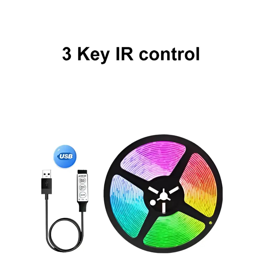 Rgb led strip lights with colorful illumination usb powered with 3-key ir remote for tv desktop screen use