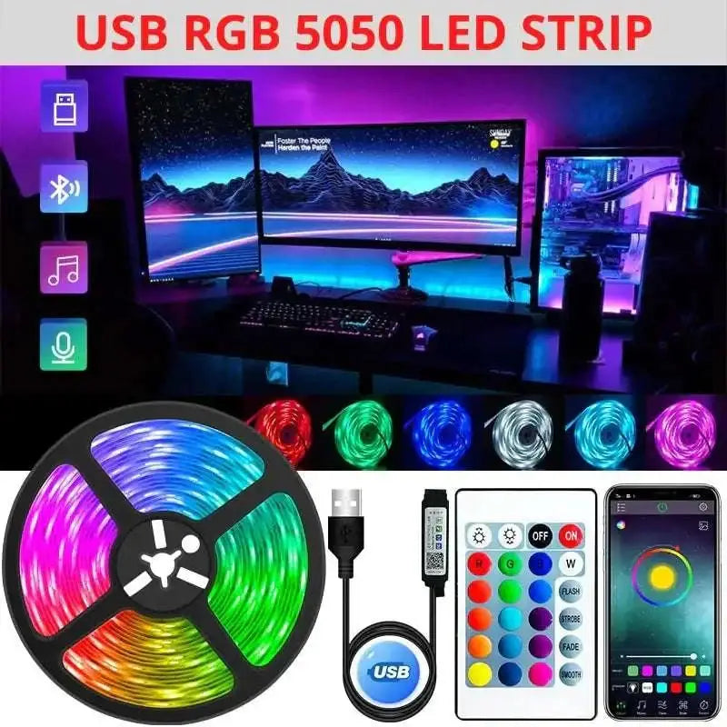 Rgb led strip lights with usb and remote control featuring flexible 5050 colorful lighting for tv and desktop screen use