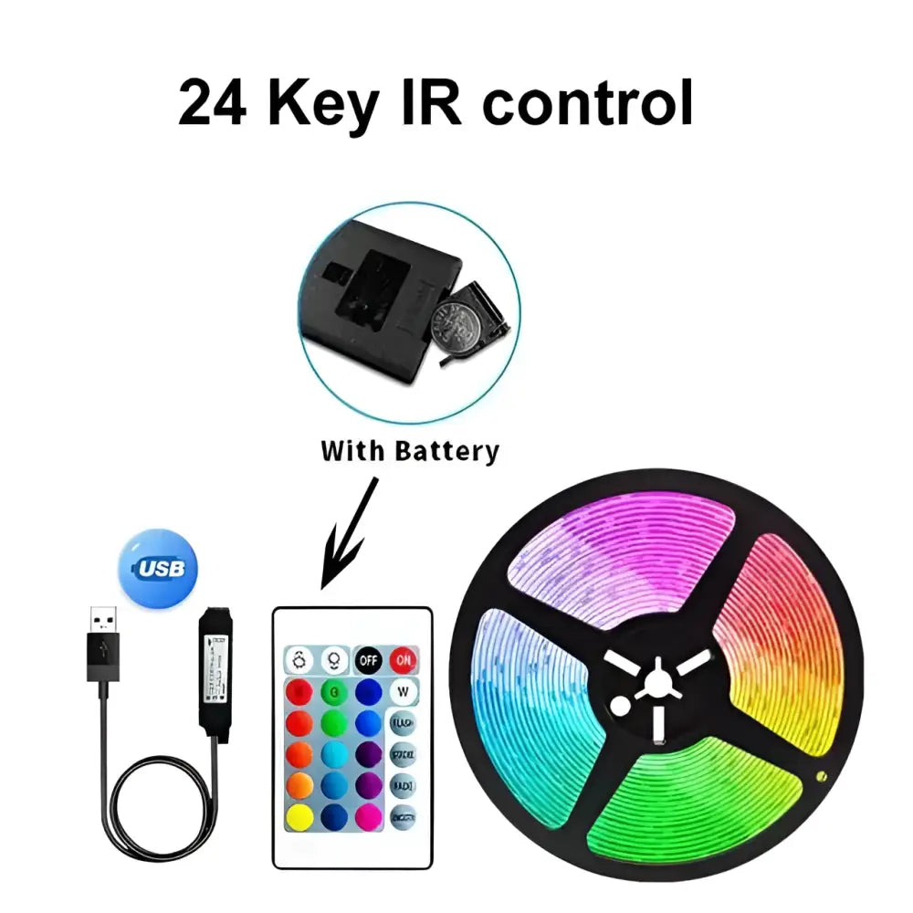 Black 24-key ir remote control with colorful buttons for rgb led strip lights tv desktop screen lighting
