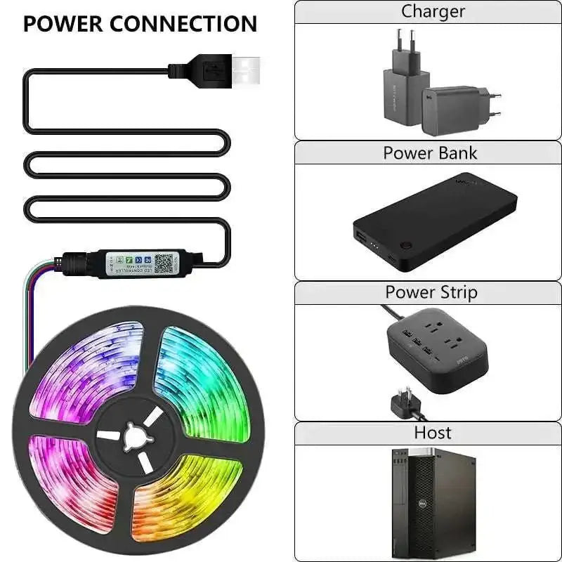 Rgb led strip lights with usb and remote control featuring flexible black housing and vibrant rainbow colors for tv desktop use