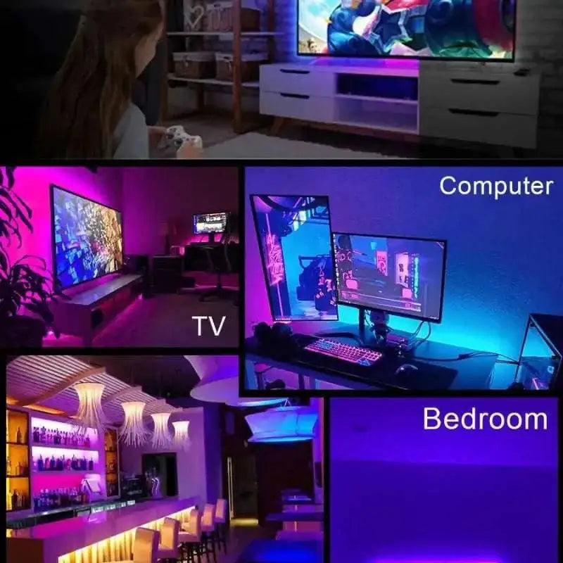 Rgb led strip lights with usb and remote control offering customizable color settings for ambient desktop screen illumination