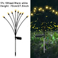 Rgb six head solar firefly lights garden stakes featuring a black solar-powered light with ten warm white led bulbs arranged fan-like