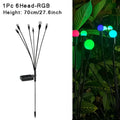 Rgb six head solar firefly lights garden stakes with black flexible arms and colorful illuminated spheres for outdoor décor