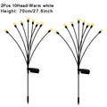 Black rgb six head solar firefly lights garden stakes with ten warm white led bulbs in a fan-like design